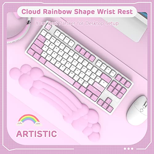 ZIYOU LANG 65% Wired RGB TKL Portable Mechanical Gaming Keyboard Pink Blue Switch with Coiled Cable and Pink Cloud Wrist Rest for PC Mac Gamer