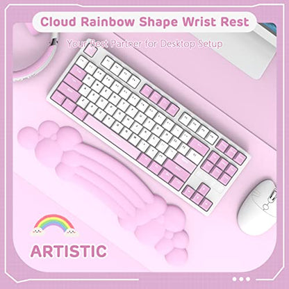 ZIYOU LANG 65% Wired RGB TKL Portable Mechanical Gaming Keyboard Pink Blue Switch with Coiled Cable and Pink Cloud Wrist Rest for PC Mac Gamer