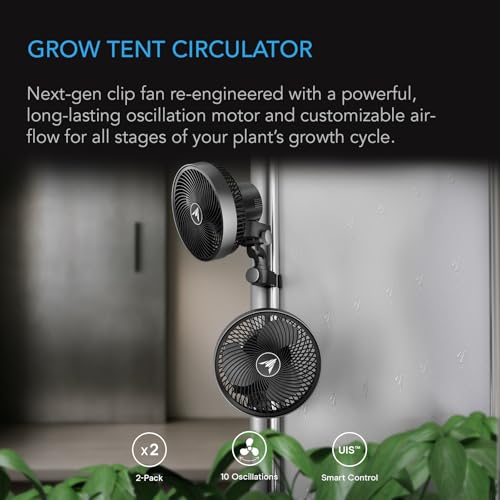 AC Infinity CLOUDRAY S6 Grow Tent Clip Fan 6”, 2-Pack | Redesigned Long-Life EC Motor, 10 Dynamic Wind Speeds, 10-Level Oscillation, 2-Pack for Hydroponic Grow Tent Cooling - size: 6", Auto Oscillation - 2 Pack