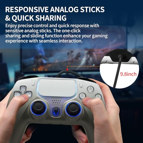 NBCP PS5 Wired Controller with Turbo, Hall Effect Triggers, Dual Vibration, 3.5mm Audio Jack Gamepad for PS5/PS4/PC/Steam Gaming - color: Grey