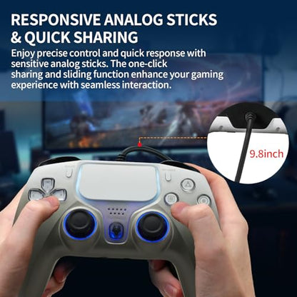 NBCP PS5 Wired Controller with Turbo, Hall Effect Triggers, Dual Vibration, 3.5mm Audio Jack Gamepad for PS5/PS4/PC/Steam Gaming - color: Grey
