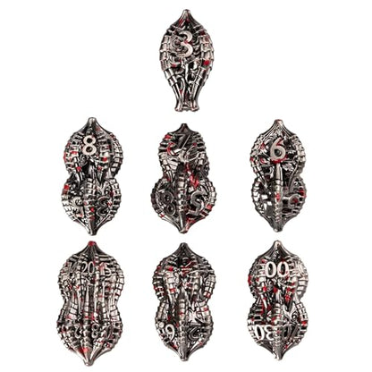 7-Die Metal DND Dice Set Metallic Polyhedral Role Playing Dice | Dragon Claw Design Perfect for Dungeons & Dragons RPG Tabletop Role-Playing Games - color: Dragon Claw-ancient Nickel Blood