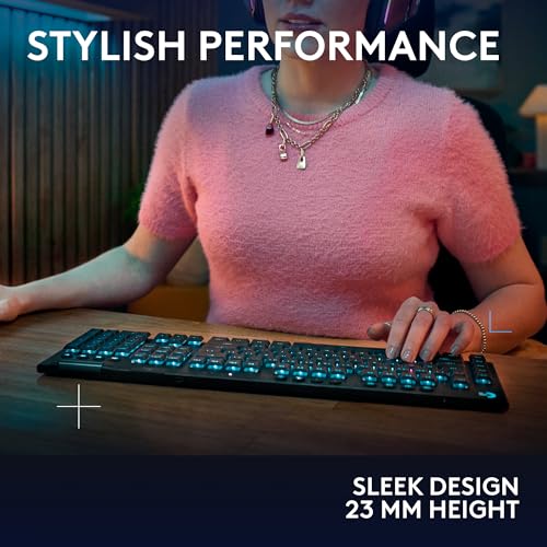 Logitech G915 X Lightspeed Wireless Mechanical Gaming Keyboard, Double-Shot PBT Keycaps, Fully Programmable Keys, RGB Backlit Mac/PC Gaming Keyboards, GL Tactile Switches, Black (Renewed) - style: Wireless