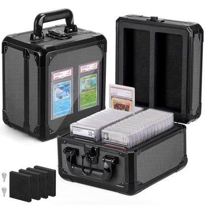 Graded Card Storage Box with Display Window, Stores Up to 60 Slabs | Protable Aluminum Alloy Slab Case with Secure Latches, Sports Trading Card Case Fits PSA, CSG, CGC, SGC, BGS and Top Loaders