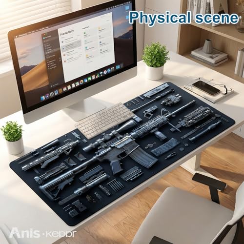 Large Gaming Mouse Pad Military Weapon Pattern Non-Slip Desk Mat