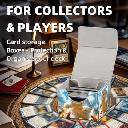 Trading Card Storage Box, Holds 100+ for MTG Cards, Premium PU Leather with Magnetic Closure, Giant White Cat And A Man Durable Deck Box for Magic the Gathering, Trading Card Games - color: Giant White Cat And A Man