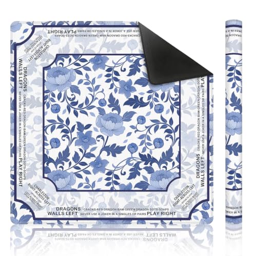 Blue and White Chinoiserie Floral Bird Mahjong Mat 31.5 x 31.5 Inch, Traditional Chinese Non-Slip Noise Reduction Mahjong Table Mat for American Mah Jong Poker Card Board Games Dominoes - color: Blue Chinoiserie Floral