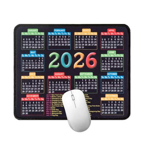 Mouse Pad with Stitched Edge, Computer Mouse Mat with Non-Slip Rubber Base, 2026 Calendar Mousepad - color: 2026-Rectangle
