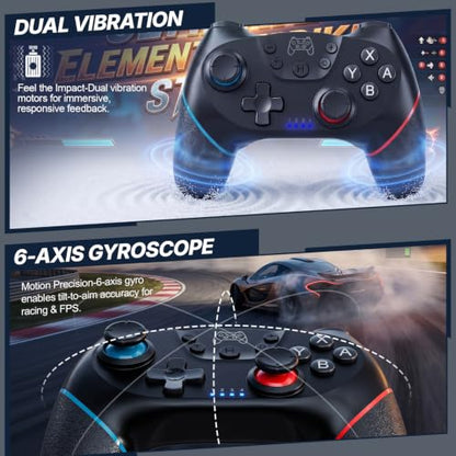 Diswoe Wireless Pro Controller for Switch 1/Switch 2/Lite/OLED/PC | Hall Effect Trigger & Joystick, Anti-Drift Remote with One-Key Wake-up, Zero Latency, Turbo, Dual Vibration, Ergonomic Design - color: black