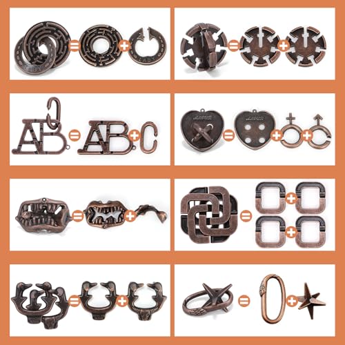 8 Pcs Brain Teaser Puzzles for Adults Teens - Metal Puzzles 3D Puzzle Game Toys for Adults Teens - Unlock Interlocking Puzzle Adult IQ Education Smart Toys - style: Style F