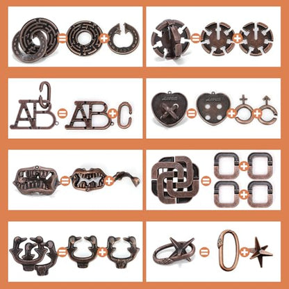 8 Pcs Brain Teaser Puzzles for Adults Teens - Metal Puzzles 3D Puzzle Game Toys for Adults Teens - Unlock Interlocking Puzzle Adult IQ Education Smart Toys - style: Style F