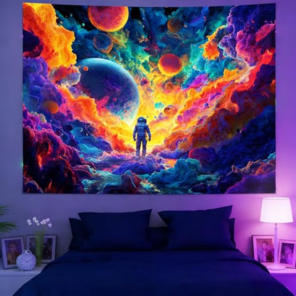 KKYEJLQYI KKYEJLQYIAstronaut UV Reactive Tapestry, Black Light Neon Wall Tapestry, Luminous Space Tapestry, Bedroom, Living Room, Game Room Decoration Large Tapestry - color: Astronaut-1