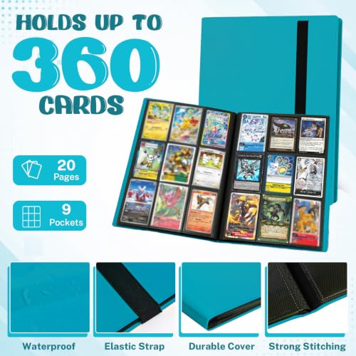 Trading Card Binder, 9 Pocket 20 Pages 360 Cards, Suitable for MTG, TCG(Lake Blue) - color: Lake Blue