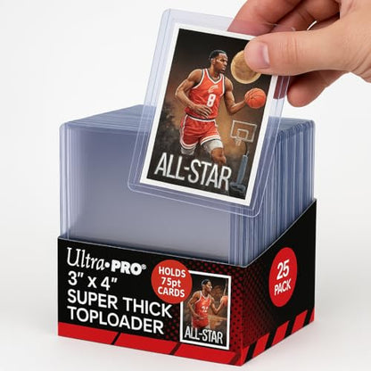 Ultra Pro 3 x 4 Super Thick Baseball Card Toploaders,Polyvinyl Chloride, Holds 75pt Cards (Pack of 25) - size: 75pt (Card Thickness)