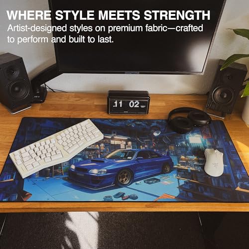 Manga Motors Large Gaming Desk Pad - 36" x 17" Duraglyde Fabric Sakuras-Subaru Desk Mats - Non-Slip, Washable, Smooth Glide for Precision Gaming & Work | Manga Motors, Durable Surface, Washable Fabric, Smooth Glide, Stable Grip, Large Keyboard and Mouse P