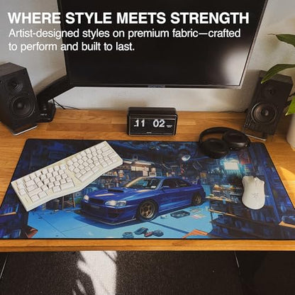Manga Motors Large Gaming Desk Pad - 36" x 17" Duraglyde Fabric Sakuras-Subaru Desk Mats - Non-Slip, Washable, Smooth Glide for Precision Gaming & Work | Manga Motors, Durable Surface, Washable Fabric, Smooth Glide, Stable Grip, Large Keyboard and Mouse P
