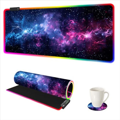 AIMSA LED Gaming Mouse Pad RGB, Large Mouse Pad with 14 Light Modes, Keyboard Mousepad Led Extended Surface (35.4 x 15.8 in) for Desktop Gamers, Blue Purple Starry Nebula - color: Blue Purple Starry Nebula