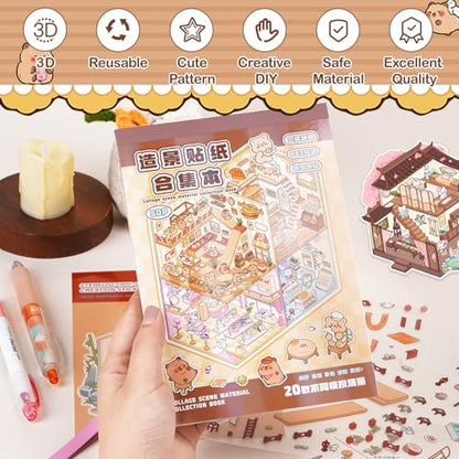 20 Sets 3D Sticker Scene Book for Adults,DIY Create Your Own Mini House | Stickers Cute Kawaii Miniature Scenes for Stress Relief Therapy Pass The Time, Fun Party Favors Gifts for Birthday Holiday - size: Sticker Book 20 Sets