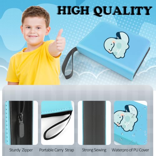 4 Pockets Trading Card Binder, 400 Card Holders with 50 Removable Sleeves, Portable Card Binder Album with zipper, Card holder Book for Game, Sport Collection (Light blue) - color: Light blue