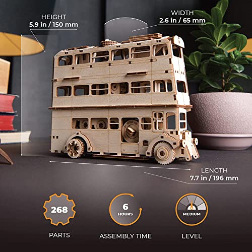 UGEARS Wooden 3D Puzzles for Adults - Harry Potter Knight Bus Wooden Model Building Kits with Spring-Powered Motor – Mechanical Harry Potter Puzzle DIY Crafts for Adults 268 Pcs - style: Knight Bus
