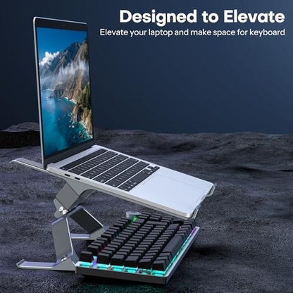 OMOTON More Stable Laptop Stand, Aluminum Adjustable Laptop Holder Stand for Desk, Ergonomic Detachable Notebook Riser Suitable for All Laptops (11-16 inch)