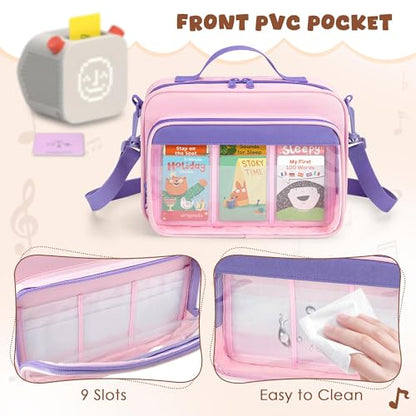 LoDrid Card Binder 4 Pocket with 50 Removable Sleeves Holds 409 Cards, Pink | Compatible with Yoto Cards, Card Case with Handle and Shoulder Strap for Travel, Bag Only, Patent Design - color: Pink