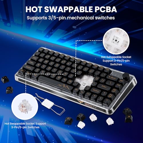 75% Hot‑Swappable Tri‑Mode Mechanical Keyboard, Wireless Bluetooth 5.0 2.4G USB‑C Gaming Keyboard with Volume Knob, Pre‑Lubed Linear Switch, RGB Backlit Metal Shell Compact Keyboard for PC Mac Gamers - color: Black