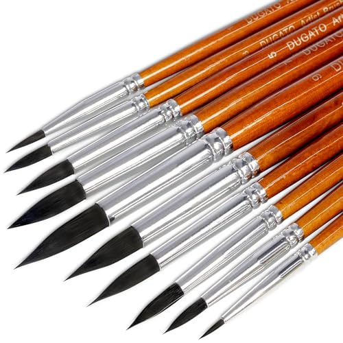 Watercolor Brushes Set, 10-Piece Round Pointed Tip Paint Brushes | Detail Paint Brush, Fine Synthetic Artist Brushes for Acrylic, Oil and Gouache, Wash and Fine Line Work - color: Brown