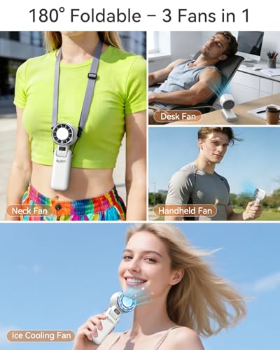 Portable Fan, Mini Fan, Personal Fan with Turbo & Ice Cooling, 5-Speed 4000mAh Rechargeable, 3-in-1 Small Travel Hand Fan, Lightweight & Quiet for Office, Beach Vacation, for Women & Men -White - color: White