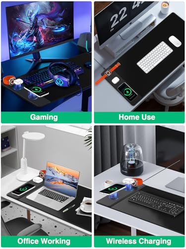 Mouse Pad with Magnetic Wireless Charging, Large Desk Mat, Non-Slip Mouse Mat, Keyboard Pad for Gaming, Desk, Office, PC - color: Black-Magnetic 3-Charge-31.5"x15.8"w/ Wall Charger
