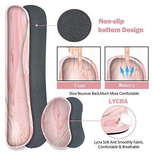 ARTSO Extended Gaming Mouse Pad Set, Keyboard Wrist Rest Support Pad + Wrist Cushion + XXL Large Mouse Pad + Coaster, Stitched Edge, Non-Slip, Memory Foam Desk Mat, Pink Gold Marble - color: Pink Gold Marble