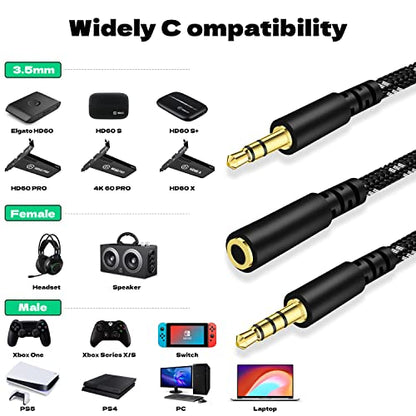 LecLooc Chat Link Pro Cable for Elgato HD60 S/S+, HD 60 PRO, 4K 60 PRO, HD60 X Gaming Capture Card, Chat Audio Cable Adapter for Nintendo Switch Xbox One PS4 PS5 with Isolator (6.6FT)