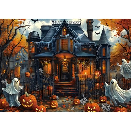 Halloween Haunted House 1000 Piece Jigsaw Puzzle for Adults Spooky Ghosts & Pumpkins Gothic Mansion Challenging 1000-Piece Puzzle with Poster - Fun Adult Puzzle Game for Game Night (27"x20") - color: Halloween House, size: (27"X19")
