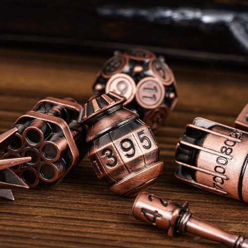 UDIXI Metal DND Dice Set 7PCS RPG Polyhedral Metal D&D Dice Set Copper | Bomb Shape, Solid Metal, Cool Design, Leather Pouch Packaging, for Dungeons and Dragons Role Playing Games Tabletop Games - color: Ancient Copper