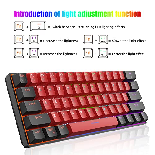 Snpurdiri 60% Wired Mechanical Gaming Keyboard (Black-Red, Blue Switches) | LED Backlit 60 Percent Gaming Keyboard for Windows Laptop PC Mac - color: Black Red/Blue Switch