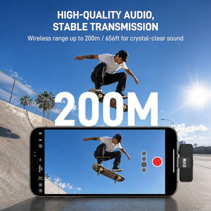 GVM CM2 Wireless Lavalier Microphone, USB-C Clip-On Mic for iPhone 15/16/17 & Android, Mini Mic with Noise Cancelling and Charging Case for Content Creation, Vlogging, Podcast & Streaming
