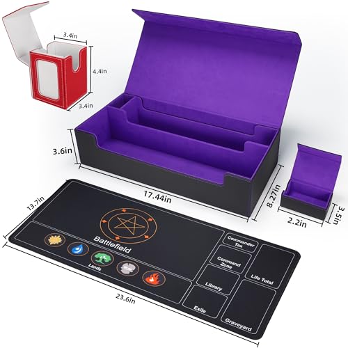 AFIING MTG Deck Box 6 In1 with MTG Playma,Premium Card Storage Box with 5 Pcs MTG Deck Box Holds 2400+ Trading Cards, Large TCG Card Deck Case for Magic Yugioh Sports Cards (Black&Purple) - color: Set Black Purple