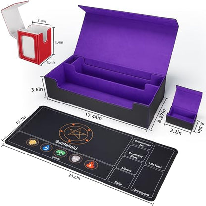 AFIING MTG Deck Box 6 In1 with MTG Playma,Premium Card Storage Box with 5 Pcs MTG Deck Box Holds 2400+ Trading Cards, Large TCG Card Deck Case for Magic Yugioh Sports Cards (Black&Purple) - color: Set Black Purple