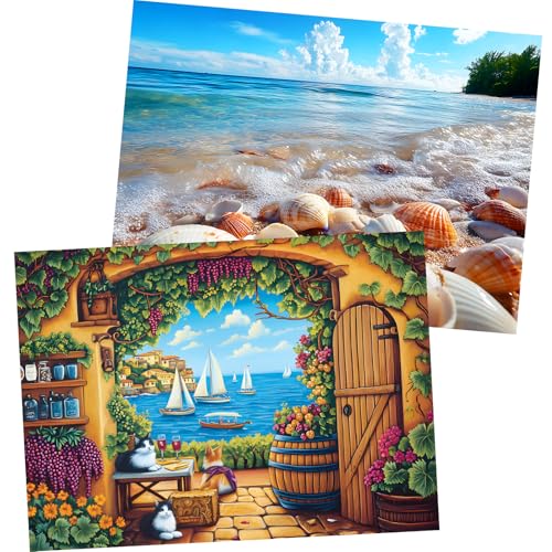 2 Pack 300 Pieces Puzzle for Adults,Beach Puzzle Vineyard Jigsaw Puzzles 300 Pieces for Adults Kids Seniors Recycled Cardboard Puzzles Challenging Game Home Decor Birthday Party Gift - style: Beach Vineyard