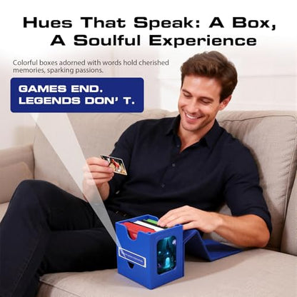 Patented MTG Commander DekBox, 100+ Double Sleeved Card Storage Box with Dice Tray, 35pt Card Holder & 2 Dividers - Magnetic Deck Case for TCG/CCG/Magic/Sports Cards, Blue - color: BLUE