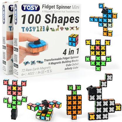 TOSY Magnet Fidget Spinner Mini - 8 Blocks, 3 in 1 Toy: Transformable Fidget Spinner, Infinity Cube, 2x2 Puzzle Cube, Stress Relief, STEM Magnet Tiles Birthday Gift for Kids/Boys/Girls/Adults, 2-Pack - color: Mini B (Set of 2)