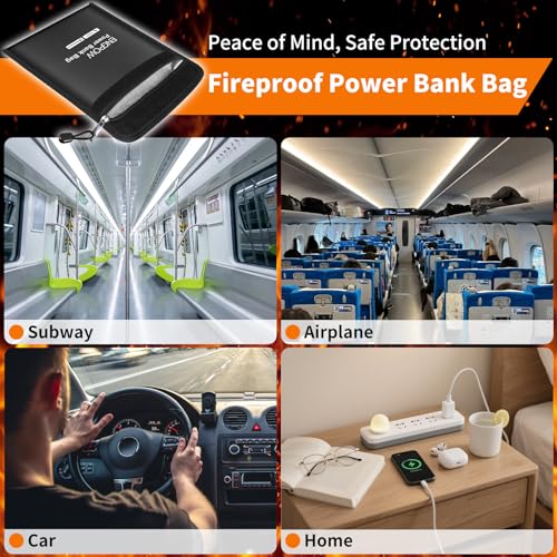 ENGPOW Fireproof Organizer Travel Safe Bag, Portable Electronic Carry Case | Heat Insulated＆Explosion-Proof, Home Travel Storage for Power Bank,Phone,Cables,USB Drive,Charging Protection,9''x7'',Black - size: 9'' x 7''