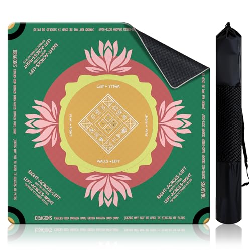 Mahjong Mat 2025 Upgraded No-Crease & No Odor Design, 32.3 Inch with Waterproof Velvet, Non-Slip PU Silicone, Lightweight for Noise Reduction, Includes Printed Rules for Tiles and Cards (Green) - color: Green