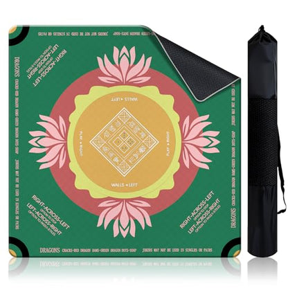 Mahjong Mat 2025 Upgraded No-Crease & No Odor Design, 32.3 Inch with Waterproof Velvet, Non-Slip PU Silicone, Lightweight for Noise Reduction, Includes Printed Rules for Tiles and Cards (Green) - color: Green