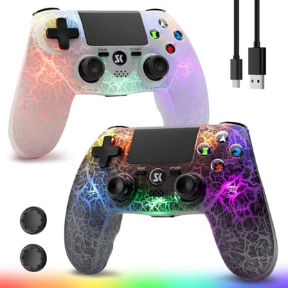 2 Pack Wireless Controller for PS4, With Adjustable RGB Lighting, 1000mAh Battery, Dual Vibration Motors, and 6-Axis Gyroscope, Gaming Controller Compatible with Playstation 4/Slim/Pro/PC/IOS/Android - color: Black and White