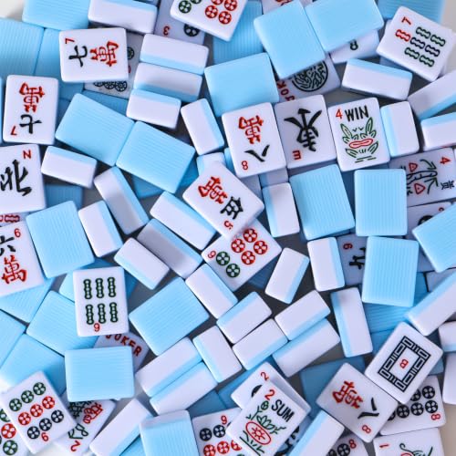 TIASUSAN American Mahjong Set(Light Blue), 166 Engraved Tiles, Bag and Mahjong Accessories, 4 Racks with Pushers, Mahjong Tile Set for Beginners - color: Light Blue