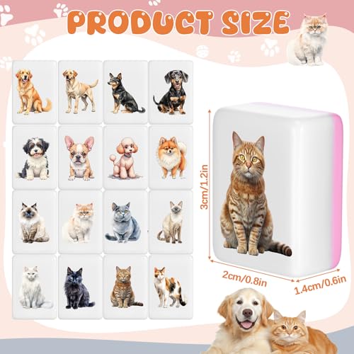 Hollowfly 2 Player Mahjong Block Set with Storage Bags 65 Tiles 30 mm Mahjong Push Tile Game with Animals Pattern No DIY Required for Friend Family Game Night Party Gift - style: Dog and Cat