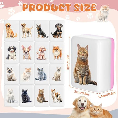 Hollowfly 2 Player Mahjong Block Set with Storage Bags 65 Tiles 30 mm Mahjong Push Tile Game with Animals Pattern No DIY Required for Friend Family Game Night Party Gift - style: Dog and Cat