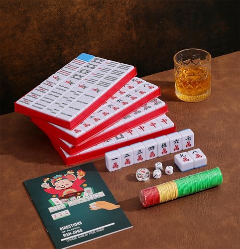Traditional Chinese Mahjong Set 144 Melamine 34mm Tiles No Arabic Numerals | Standard 34mm Blue melamine tiles include 144 game tiles plus 2 spares and travel case for complete Mahjong Majiang game set - color: Blue