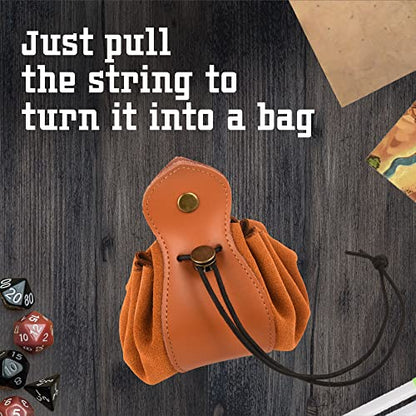 Impresa Dice Bag & Dice Rolling Tray - 10-Inch Brown Cowhide Leather - Leather Tray & Drawstring Bag